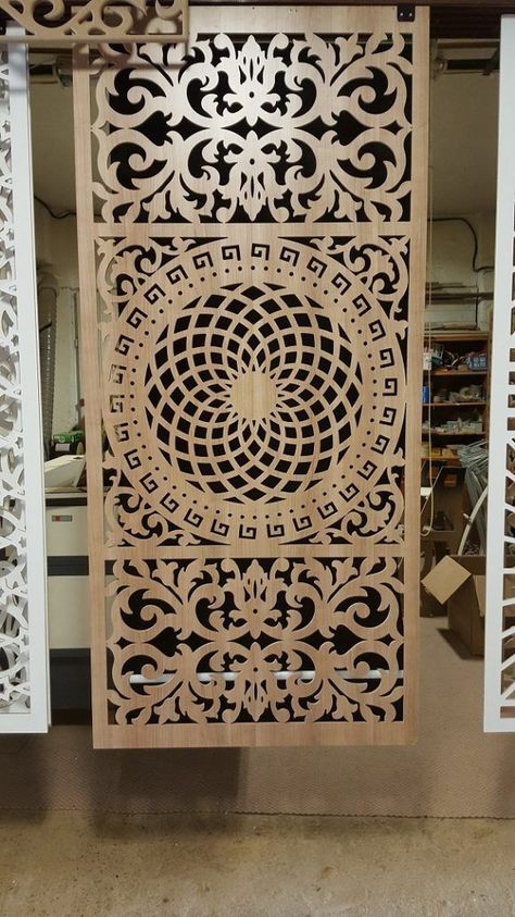 Terrace Grill, Wooden Panel Design, Wooden Wall Art Panels, Decorative Metal Screen, Interior Design Wall, Decorative Screen Panels, Jaali Design, Wood Grill, Mdf Panel