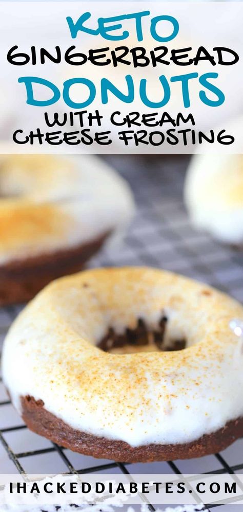 Keto Cream Cheese Glaze, Keto Doughnut Recipes, Keto Donut Recipe, Low Carb Gingerbread Cake, Sugar Free Gingerbread, Sugar Free Protein Bars, Sugar Free Donuts, Keto Gingerbread, Gingerbread Donuts