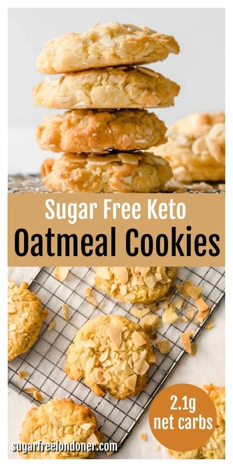 Keto Oatmeal Cookies, Sugar Free Oatmeal Cookies, Keto Butter Cookies, Sugar Free Oatmeal, Galletas Keto, Keto Oatmeal, Postre Keto, Keto Baking, Sugar Free Cookies