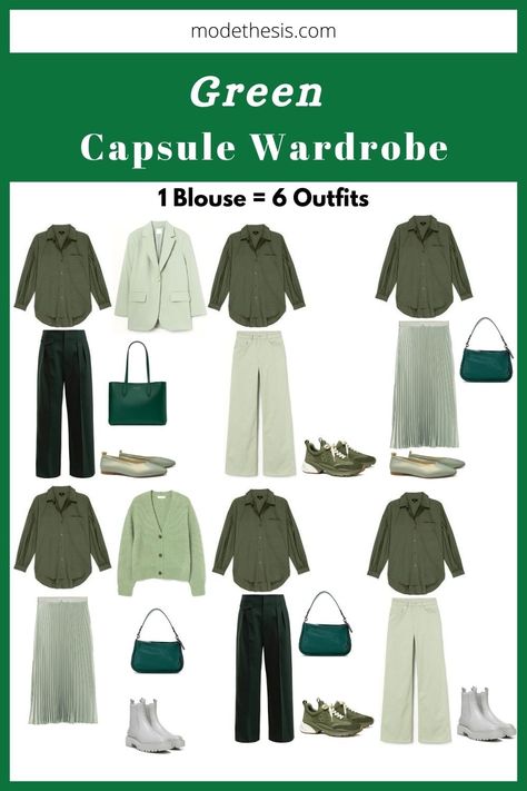 green capsule wardrobe, mini capsule wardrobe, mini green capsule wardrobe, capsule wardrobe green, green outfit ideas, monochromatic outfit, green monochrome outfit, green monochromatic outfit Monochromatic Olive Green Outfit, Olive Green Color Match Outfit, Mint Matching Colors Outfit, Olive Monochromatic Outfit, Light Green Color Combinations Outfit, Dark Green Matching Colors Outfit, Army Green Outfit Hijab, Capsule Wardrobe Green Color Palettes, Dark Green Capsule Wardrobe