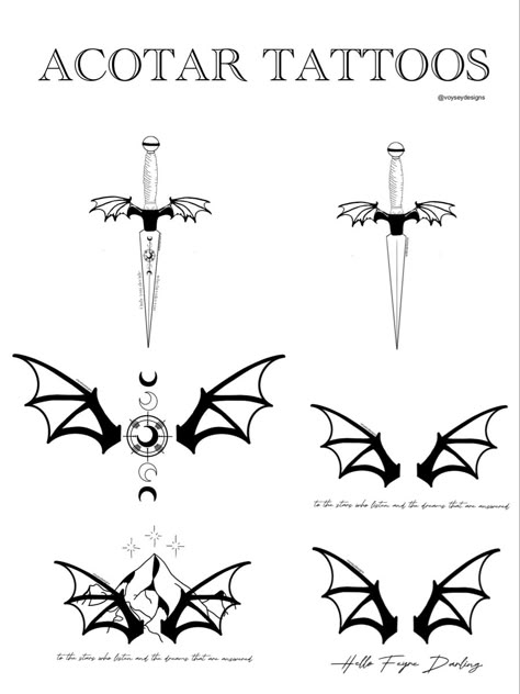 Tattoos that have been inspired by the famous batboys Tattoos For Romantics, Acotar Tattoos Rhysand, Truth Teller Acotar Tattoo, Acotar Tattoo Ideas Nesta, Nesta Tattoo Ideas, Acotar Bat Wings Tattoo, Acotar Drawings Easy, Nesta Back Tattoo, Illyrian Wings Tattoo