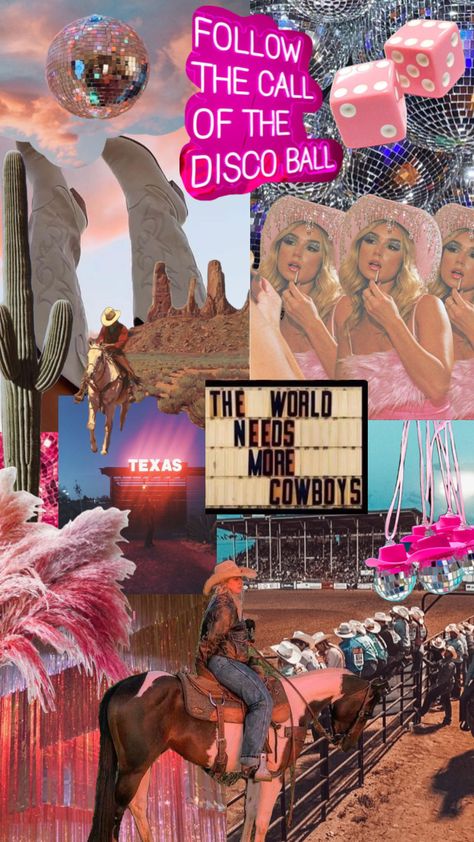 #discocowgirl #discoball #westernaesthetic Western Disco Aesthetic, Disco Cowboy Decor, Country Disco Party, Disco Cowgirl Aesthetic, Ibiza Disco, Southwest Aesthetic, Cowboy Disco, Disco Rodeo, Desert Disco