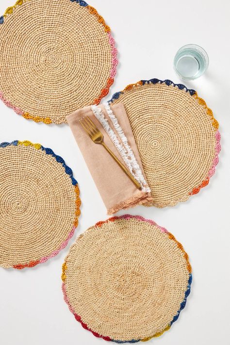 Natural Placemats, Backyard Dinner Party, Fabric Placemats, Entertaining Essentials, Woven Raffia, Pink Accents, Al Fresco Dining, Garden Accessories, Made Goods