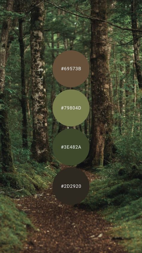 Earthy Forest Bedroom, Forest Wedding Colour Palette, Forest Colour Pallete, Green Forest Palette, Earthy Greens Color Palette, Greens And Browns Palette, What Colors Go With Dark Brown, Deep Earthy Color Palette, Colour Green Palette