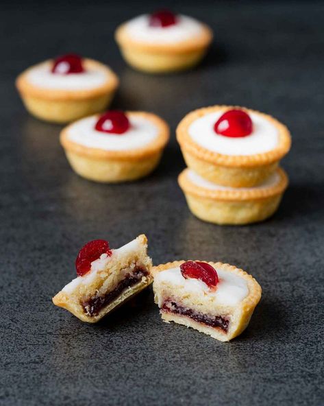 Mini Cherry Bakewell Tarts - Movers and Bakers | Home Baking by Andrea Protein Cookies Recipe, Bakewell Tart Recipe, Cherry Bakewell Tart, Bakewell Tarts, Mini Tart Recipes, Tartlets Recipe, Cherry Bakewell, Afternoon Tea Recipes, Bakewell Tart