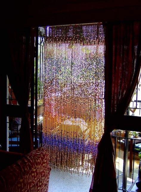 Curtain Doorway Ideas, Beaded Doorway, Doorway Curtain Ideas, Beaded Door Curtains Aesthetic, Bead Door Curtain Diy, Crystal Beaded Curtains Doorway, Hippy Beads Doorway, Crystal Bead Door Curtain, Beaded Curtains Doorway Plastic