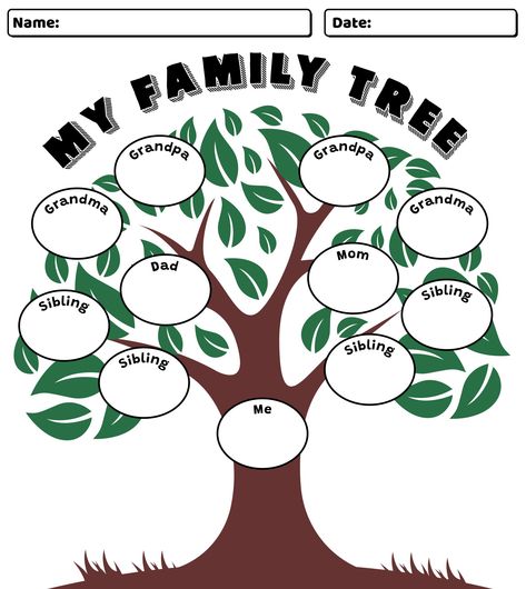 All About My Family Tree Printable Worksheet My Family Tree For Kids, Creative Family Tree Ideas For School, Family Tree Template Printable Free, Family Tree Ideas For Kids Project, Free Family Tree Template Printables, Family Tree Art Creative, Family Tree Project For School, Family Tree Ideas For Kids, Family Tree Kindergarten