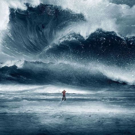 Tidal Wave, Hang Ten, Man Standing, Foto Art, Heroes Of Olympus, In The Ocean, Story Inspiration, Writing Inspiration, Natural Disasters