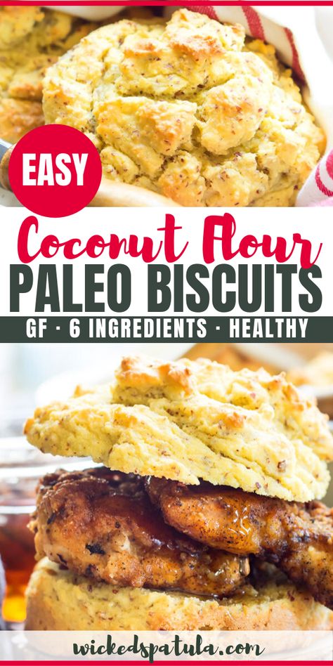 Easy Paleo Biscuits Recipe - The perfect paleo biscuits recipe - light, buttery and flaky! These almond and coconut flour biscuits need just 6 ingredients and 30 minutes. Serve these easy paleo biscuits with fried chicken, soup, salad and much more. #wickedspatula #paleo #paleorecipes #paleobread #biscuits #glutenfree via @wickedspatula Paleo Fried Chicken, Coconut Flour Biscuits, Paleo Baking Powder, Paleo Biscuits, Chicken Biscuits, Chicken Biscuit, Flour Biscuits, Best Paleo Recipes, Gluten Free Biscuits