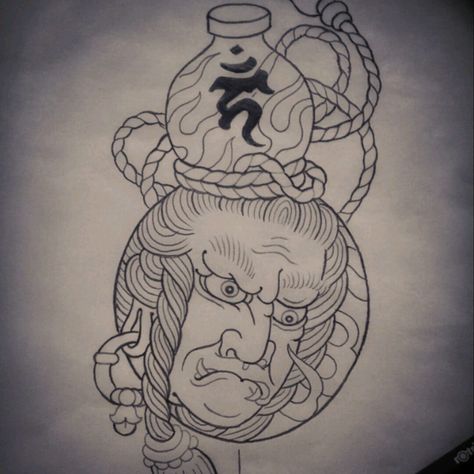 Tattoo uploaded by Royal Tattoo • Fudo myoo sake bottle by Vincent For info or bookings pls contact us at art@royaltattoo.com or call us at +45 49202770 #royal #royaltattoo #royaltattoodk #royalink #royaltattoodenmark #sake #fudomyoo #drawing #japanese • 319668 • Tattoodo Sake Bottle Tattoo, Foodog Tattoo Japanese, Tattoo Fudo, Traditional Japanese Tattoo Background, Fudo Myoo Tattoo Design, Sake Bottle Drawing, Royal Tattoo, Traditional Japanese Water Tattoo, Sake Tattoo