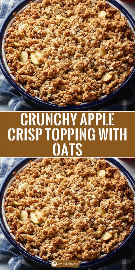 This crunchy apple crisp topping is loaded with rolled oats, brown sugar, and cinnamon, bringing the perfect texture to your dessert! Apple Crisp Crust, Apple Crumb Topping Recipes, Apple Crisp With Oats And Pecans, Pie Crisp Topping Recipe, Granola Topping For Apple Crisp, Apple Crisp With Bottom Crust, Streusel Topping Recipe With Oats, Apple Crisp Topping Recipe Oats, Crunchy Apple Crisp