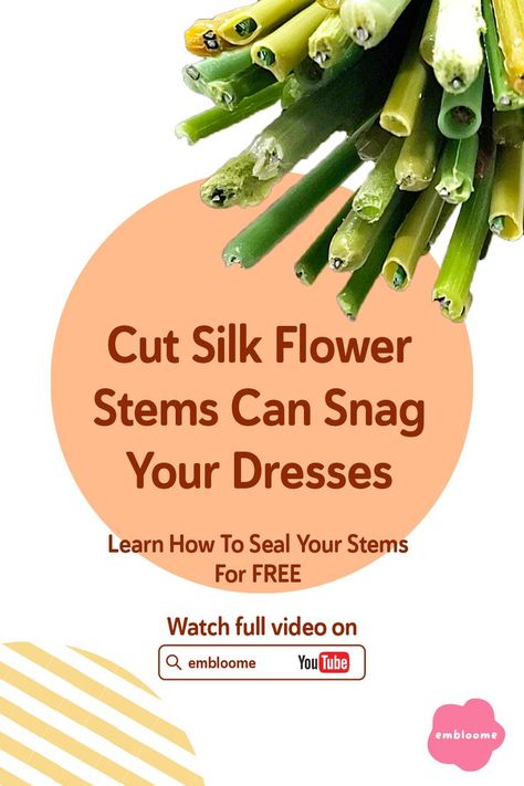 The last thing that you want at a wedding is the dress/ veil getting ruined by the wires poking out from a bouquet! In this video, I will show you 2 ways to seal those sharp ends of silk flower stems, so you don’t have to worry about them snagging any dresses. Diy Silk Flower Bouquet, Wedding Bouquet Wrap Ideas, Diy Bouquet Handle, Wedding Bouquet Ribbon Wrap, Bouquet Ribbon Wrap, Bridal Bouquet Handle, Long Stem Bouquet, Silk Flower Boutonniere, Wedding Bouquet Ribbon