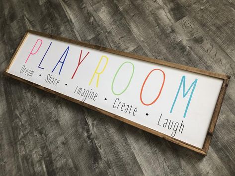 Playroom Quotes, Hanging Chalkboard Sign, Hanging Chalkboard, Daycare Decor, Kids Room Sign, Colorful Playroom, Playroom Signs, Wreath Door Hanger, Kids Playroom Decor