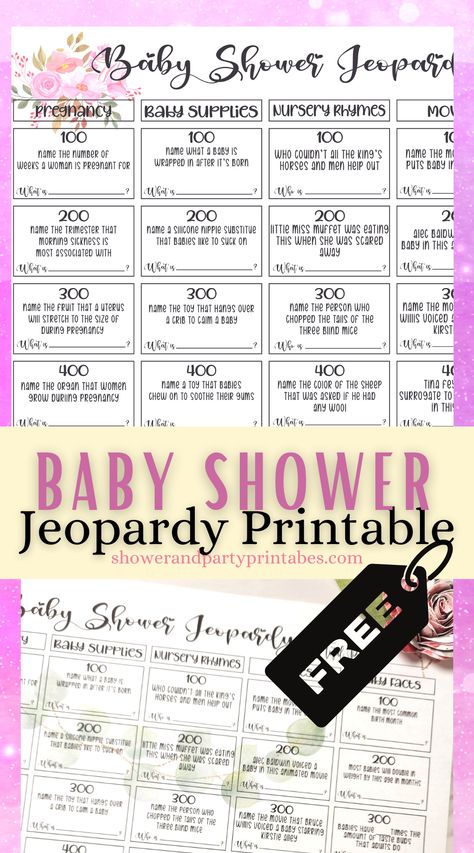 Need some fun baby shower games? Grab this instant download of baby jeopardy questions and answers in three different printable forms! Baby Shower Jeopardy Questions And Answers, Baby Shower Jeporady Questions, Baby Jepordy Questions And Answers, Baby Shower Jeporady, Baby Jeopardy Questions And Answers, Jeopardy Questions And Answers, Baby Shower Questions, Baby Shower Jeopardy, Baby Jeopardy