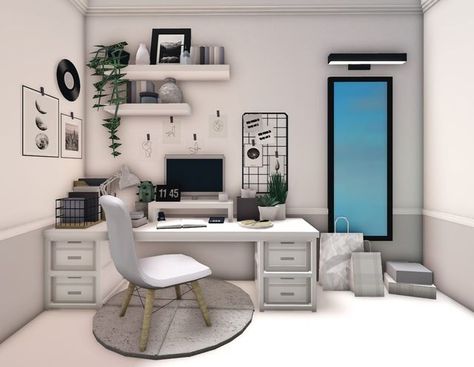 ⁀➷ star on Instagram: "minimalist study area 📝 ——— likes, follows, saves, story shares and comments are appreciated! (MESSAGE ME IF YOU WANT ME TO BUILD FOR YOU!) ——— Value: around 15k ——— —> gamepass used: •Advanced placement ——— inspired by • @yumekookiepie decals • @bloxburgstuffs ——— please do not repost without my permission ⚔️ [tags] #roblox #bloxburg #robloxbloxburg #robloxbloxburg #bloxburghouse #bloxburghome #bloxburgbuild #bloxburgbeta #interiordesigner #bloxburgbuilder Cute Bloxburg Apartment Ideas, Bloxburg House Decor Ideas Bedroom, Bloxburg Room Layout Ideas, Roblox Roville Bedroom Ideas, Bloxburg House Inspo Bedroom, Bloxburg Ideas Office, 2x2 Office Ideas Bloxburg, Blockburg Interior Ideas, Blocksburg Interior Ideas