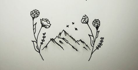 Mountain and wildflower tattoo I designed for my friend :) Climb Every Mountain Tattoo, Wildflowers And Mountains Tattoo, Mountain Family Tattoo, Mountain And Flower Tattoo Simple, Mountain Friendship Tattoo, Aesthetic Mountain Tattoo, Wildflower Mountain Tattoo, Mountains With Flowers Tattoo, Best Friend Mountain Tattoos