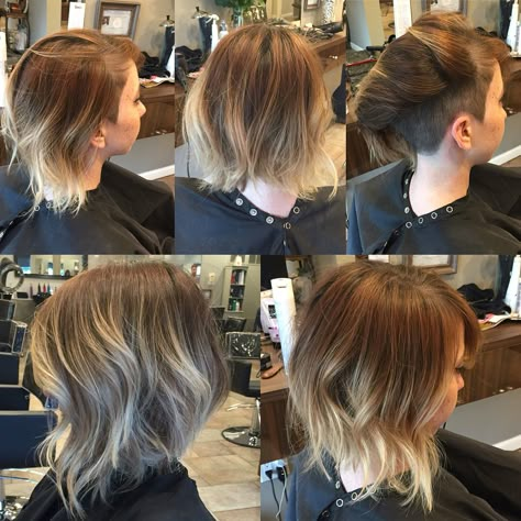 Undercut by Louis #undercut #shorthair #bobs Undercut Lob Thick Hair, Half Undercut Women, Long Bob With Undercut For Women, Bob Haircuts For Women Undercut, All Around Undercut Women, Undershave Hairstyles Woman, Subtle Undercut Women Bob, Aline Bob With Undercut, Aline Bob Undercut