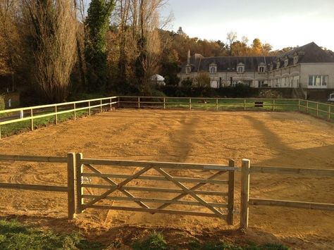 Small Horse Arena Outdoor, Small Horse Arena, Dog Rings, Dream Barn Stables, Small Horse Barns, Horse Pens, Horse Farm Ideas, Horse Paddock, Diy Horse Barn