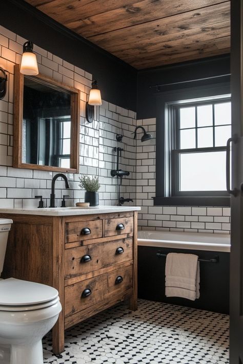 bathroom ideas, bathroom remodel, bathroom interior, bathroom organization, bathroom inspiration, my bathroom decoration ideas, cute 965314838 
#bathroomideas Bathroom With Black Tile Floor, Black Beadboard Bathroom, Bathroom With Black Tile, Bathroom With Black Floor, Black Fixtures Bathroom, Black Tile Floor, Moody Bathrooms, Little Home Ideas, Burgundy Bathroom