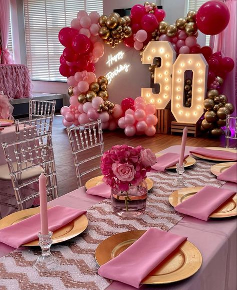 Pink 40th Birthday Party, Shades Of Pink Decorations, 25 Shades Of Pink Party Ideas, 21 Shades Of Pink Party Decorations, Woman Birthday Party Themes, Different Shades Of Pink Party, Pink Rose Party, 50 Shades Of Pink Birthday Party Ideas, 30th Pink Party