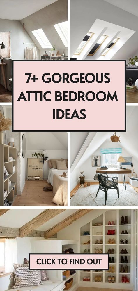 7 attic bedroom ideas Attic Dormer Bedroom, Attic Bedroom Makeover, Finished Attic Master Suite, Attic Bedroom Storage Sloped Ceiling, Beige Attic Bedroom, Cool Attic Rooms Bedrooms, Attic Master Bedrooms Decor, Room Over Garage Ideas Bedrooms, Teen Attic Bedroom