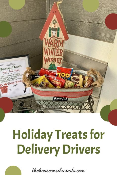 Our delivery drivers work so hard for us during the holidays. A little treat basket for them by your front door shows them how appreciated they are. Add a sign that explains the snacks are theirs for the taking, along with an expression of gratitude. A small act of kindness during the hoiday season. Treats For Delivery Drivers, Fun Christmas Party Ideas, Treat Basket, Delivery Driver, Act Of Kindness, Small Acts Of Kindness, Christmas Cocktails, Show Appreciation, Snack Box