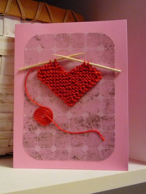 Gift Knitting Patterns, Knitted Heart Pattern, Loving Thoughts, Loop Knitting, Knitted Heart, Fabric Cards, Valentines Crochet, Knitting Blogs, Heart Card