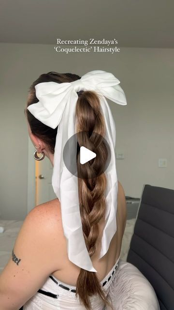 Angel Gayle on Instagram: "I love simple and cute hairstyles 💓 this is definitely one of those  @glamseamless hair extensions  #hairstyleideas #hairstyletutorial #coquette #bowhairstyle #brunettegirl #ponytail #hairstyling" Hair Bow In Hair, Coquette Bow Hairstyle, Cute Hairstyles With A Bow, Ponytail With Bow, Simple And Cute Hairstyles, Hair With A Bow, Coquette Hairstyle, Bow Ponytail, Love Simple