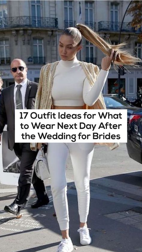 Day After Wedding Outfit Casual, Wedding Next Day Outfit, Bridal Outfit Change Ideas, Day After Wedding Outfit Brunch Casual, Wedding Recovery Outfit, Day Two Wedding Outfit, Just Married Outfit Ideas, Bride Plane Outfit, Bride Weekend Outfits