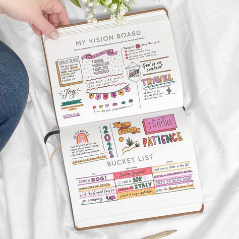 Ideas Of Vision Boards, Vision Board Ideas Notebook, Drawn Vision Board Ideas, Bujo Vision Board Ideas, Handmade Vision Board Ideas, Vision Book Ideas Goal Settings, Paper Vision Board Ideas, Vision Journal Ideas How To Make, Vision Board Ideas Journals