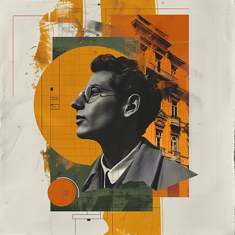 Orange Graphic Design Poster, Graphic Designer Portrait, Cultural Poster Design, Collage Style Graphic Design, Architecture Social Media, Adobe Illustrator Poster, Digital Collage Design, Composition Pictures, Collage Examples