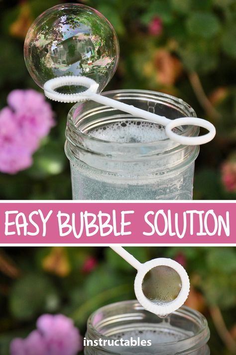 It only takes a few ingredients to make the best homemade bubble solution! #Instructables #summer #kids #toy #play #activity #outside #backyard #bubbles #party Making Bubbles Solution, How To Make Homemade Bubbles, Bubble Juice Recipe, Easy Bubble Solution Recipe, Diy Bubble Solution For Bubble Machine, Bubble Solution For Bubble Machine, Diy Bubbles For Kids, Diy Bubbles For Bubble Machine, Bubble Mixture Recipe