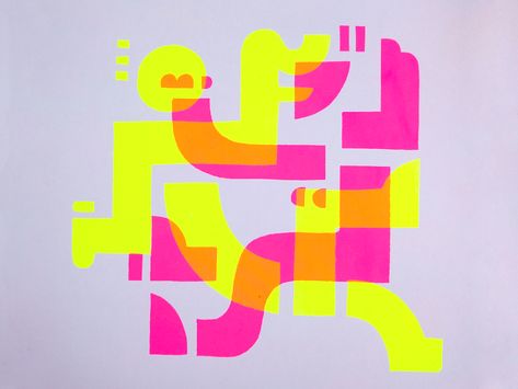 Dance Design, Happy Illustration, Art Dance, Neon Printing, Riso Print, 카드 디자인, Neon Design, Happy Design, Geometric Graphic