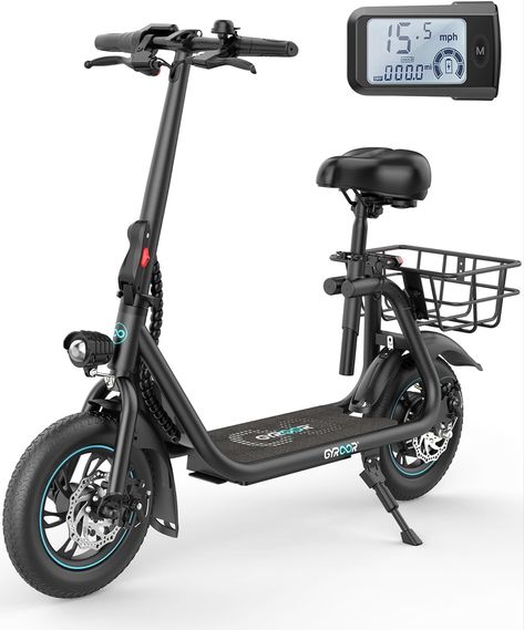 Gyroor Adults Electric Scooter with Seat, 20/25 Miles Range 450W Motor up to 15.5/18.6Mph Smart LCD Display Electric Scooter with Basket Foldable Structure, Riding Scooters, Power Scooter, Electric Moped, Electric Scooter With Seat, Fit People, Off Road Tires, Scooter Bike, Travel Products