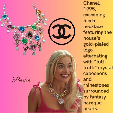 Can you help me find this Chanel Heart necklace from the Barbie Movie? #BarbieMovie #Chanel #Barbie #jewelry Chanel Barbie, Barbie Jewelry, The Barbie Movie, Movie Logo Design, Barbie Costume, Chanel Outfit, Mesh Necklace, Chanel Necklace, Can You Help Me