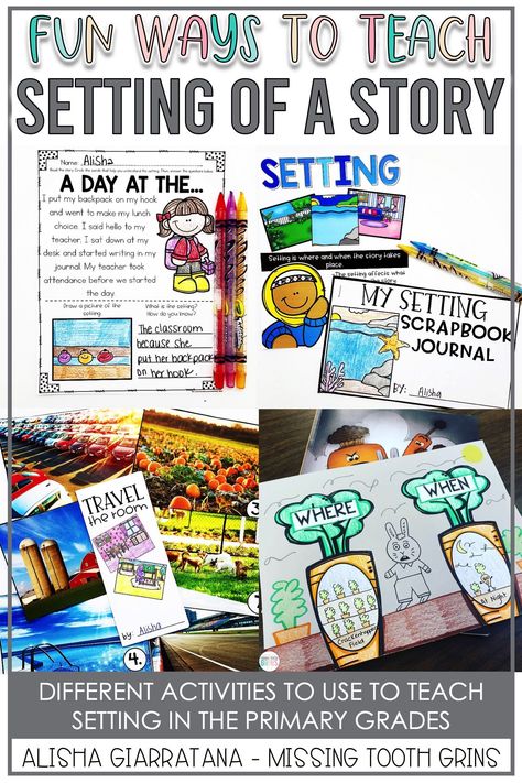 Teaching setting of a story in first grade and second grade with these activities makes it meaningful and fun! Students learn how to find the setting of a story with a week's worth of lesson plans and extra printables and activities to spiral it throughout the year. #settingofastory Second Grade Story Elements, 2nd Grade Setting Activities, Setting Activities For 2nd Grade, Literacy Lesson Plans First Grade, Setting In A Story Activities, Teaching Setting First Grade, Teaching Setting Kindergarten, Setting Activities For First Grade, Setting Of A Story Activities