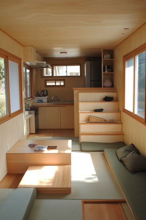 45 Japandi-Style Tiny House Concepts - TastyInteriors Japandi Studio Apartment Design, Japandi Tiny House, Tiny Spaces Apartments, Japanese Home Layout, Tiny Japanese Apartment, Tiny Japanese House, Japanese Style Tiny House, Japanese Tiny House, Japanese Small House