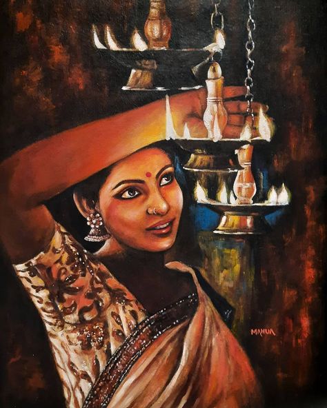 Diwali Painting, Festival Paint, Diwali Lamps, Food Art Painting, Composition Painting, Modern Art Canvas Painting, India Painting, Indian Women Painting, Indian Art Gallery