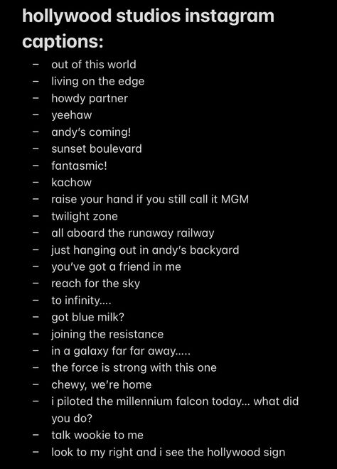 Actor Instagram Bio Ideas, Toy Story Instagram Captions, Theatre Instagram Captions, Celebrity Captions Instagram, Movie Quotes For Instagram Captions, Cute Disney Instagram Captions, Disney Trip Instagram Captions, Universal Studios Instagram Captions, Tangled Instagram Captions