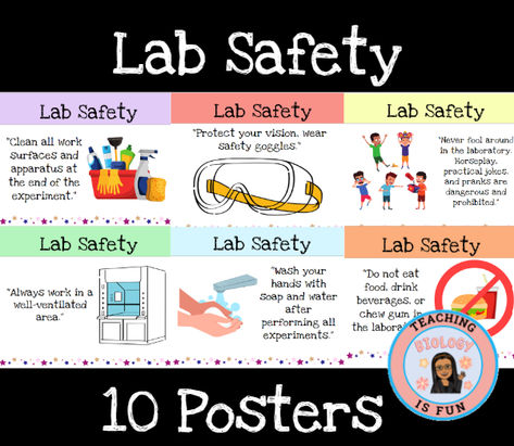 With vibrant illustrations and bold messaging, our posters leave no room for ambiguity when it comes to laboratory safety. From proper equipment usage to chemical handling procedures, each poster serves as a visual reminder of the importance of adhering to safety protocols at all times. Science Lab Safety Rules, Lab Safety Poster, Science Lab Safety, Lab Safety Rules, Biology Activities, Posters Science, Biology Activity, Bulletin Boards Classroom Decor, Safety Poster