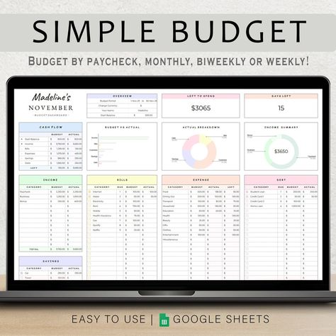 Streamline your finances effortlessly with our beginner-friendly Budget Planner Google Sheets. This Budget Spreadsheet has only 1 tab to simplify financial planning, helping you manage your income, expenses, debt, bills and savings on a Weekly, Biweekly, Monthly or Paycheck basis. Whether you're a beginner or an enthusiast, our Simple Budget Google Sheets is your go-to tool for achieving financial stability and mastering budget management. Start budgeting with 3 easy steps, budgeting has never b Budget Setup Ideas, Budgeting Finances Spreadsheet, Google Spreadsheet Budget, Google Budget Spreadsheet, Financial Spreadsheet Templates, How To Set Up A Budget, Budget Excel Spreadsheet Free, Budget Planning For Beginners, Budget Spreadsheet Template Free