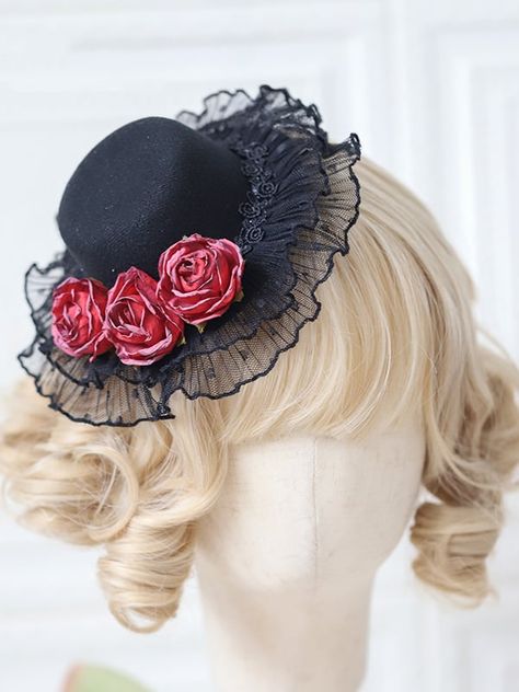 1900s Accessories, Villain Accessories, Oc Accessories Ideas, Rose Monster, Hat Reference, Old Fashioned Hairstyles, Rose Headpiece, Steampunk Hairstyles, Lace Hat