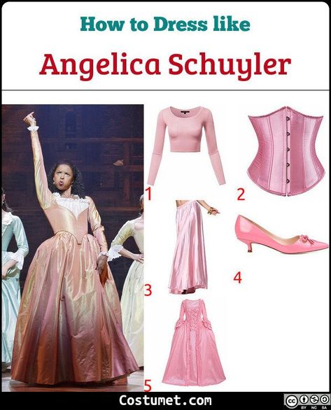 The Schuyler Sister's costumes all include vintage corset-style gowns. Eliza wears a light green-blue color scheme, while Angelica wears here in pink. Finally, Peggy wears the yellow gown.           #Artist #female #group #trio #sister #Hamilton #vintage #broadway #musical Hamilton Schuyler Sisters Costume, Angelica Schuyler Costume, Hamilton Outfit Ideas, Musical Costumes, Hamilton Halloween Costume, Hamilton Cosplay, Hamilton Costume, Sister Halloween Costumes, Blue Leotard