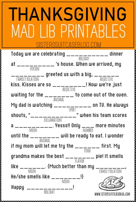 Thanksgiving Mad Libs For Kids, Thanksgiving Mad Libs, Mad Libs For Kids, Mad Libs Printable, Thanksgiving Mad Lib, Thanksgiving Family Games, Fun Thanksgiving Games, Thanksgiving Games For Kids, Thanksgiving School