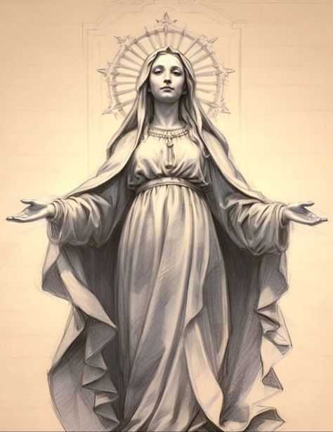 Mother Mary Drawing, Virgin Tattoo, Virgin Mary Drawing, Mother Mary Tattoos, Religion Tattoos, Virgin Mary Tattoo, Mary Tattoo, Virgin Mary Art, Mother Mary Images