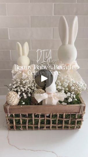 Timeless Easter Centerpiece: This is one you can use all spring! Just refresh the baby breath when needed. 😉 
.
.
.
.
.
 #homedecor #decorinspo #lowcountryinstyle #decorhacks #interiorstyling #lowcountryliving #homesweethome #lowcountrylife #aesthetics #funcrafts #cheapdiy #quickcrafts | LowCountry InStyle Bunny Centerpieces, Easter Table Decor, Bowl Turning, Walmart Home, Baby Breath, Quick Crafts, Shower Centerpieces, Easter Centerpieces, Easter Crafts Diy