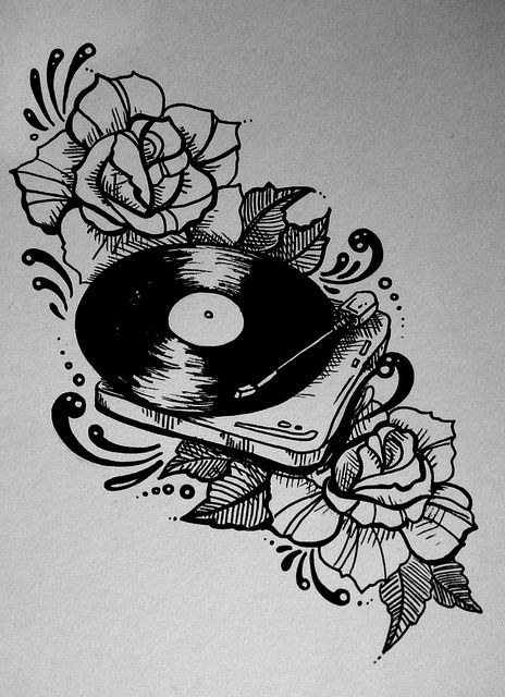 record player, roses, traditional tattoo style illustration... perfect gaslight anthem tattoo: add "And I met you between the wax and the needle, in the words of my favorite song" to it Female Tattoo Cover Up, Gaslight Anthem Tattoo, Record Player Tattoo, Kunst Tattoos, Jon Boy, Illustration Tattoo, Geniale Tattoos, Tattoos Art, Music Tattoo