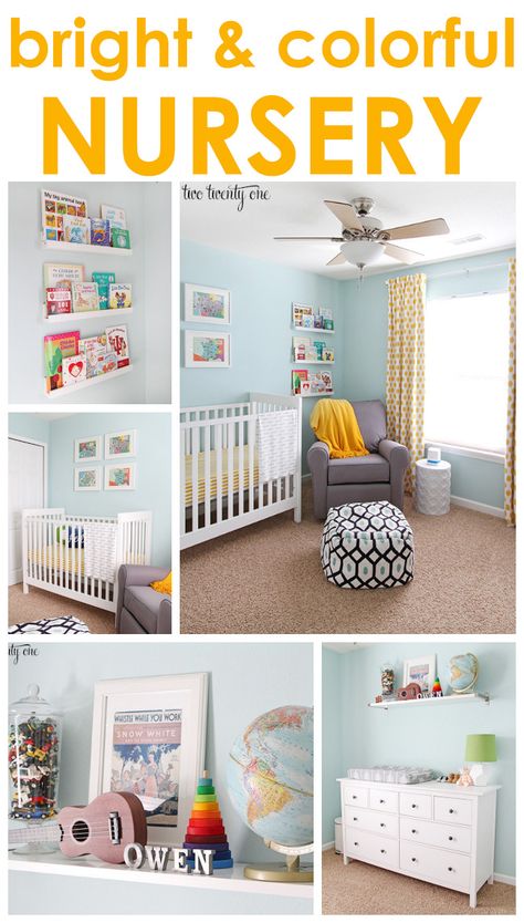 LOVE this bright and colorful nursery! Bright And Colorful Nursery, Nursery Primary Colors, Colorful Nursery Boy, Sw Tidewater, Colorful Nursery Ideas, Colourful Nursery, Nursery Paint Colors, Nursery Layout, Tiny Nursery