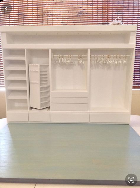 Closet With Shelves, Coat Wall, Barbie House Furniture, Closet Wall, Diy Barbie House, Mirror Lights, Barbie Room, Integrity Dolls, Doll Furniture Diy