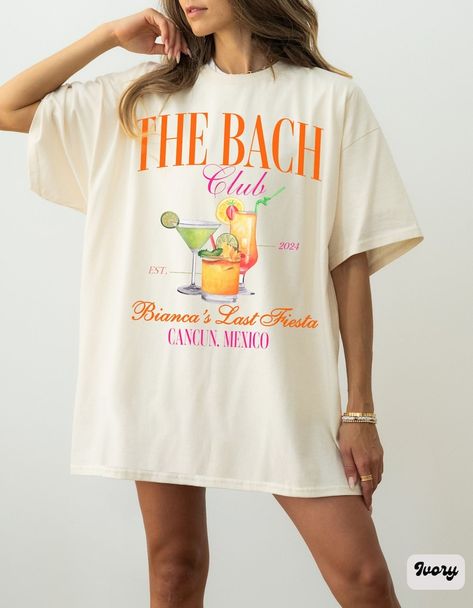 Fiesta Bachelorette Shirts, The Bach Club Shirt, Tequila Bachelorette Party Shirts, Custom Location Luxury Bridal Tees, Mexico Girls Trip - Etsy Brasil Bachelorette Graphic Tees, Bachelorette Hawaiian Shirts, Bach Club Bachelorette Party, Bachelorette Mexico Ideas, Bachelorette Tee Shirt Ideas, Tequila Sunrise Bachelorette Party, Cartagena Bachelorette Party, Bachelorette Party Themes Mexico, Mexico Bachelorette Party Outfits